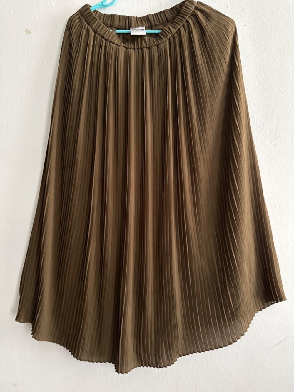 Women's Uniqlo Accordion Pleated Elastic Waist Brown Midi Bohemian Skirt Sz Smal